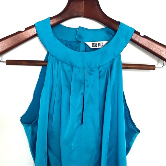 Rene Ruiz Silk Turquoise Sleeveless Blouse Jewel Tone Halter Neckline - Picture 2 of 5